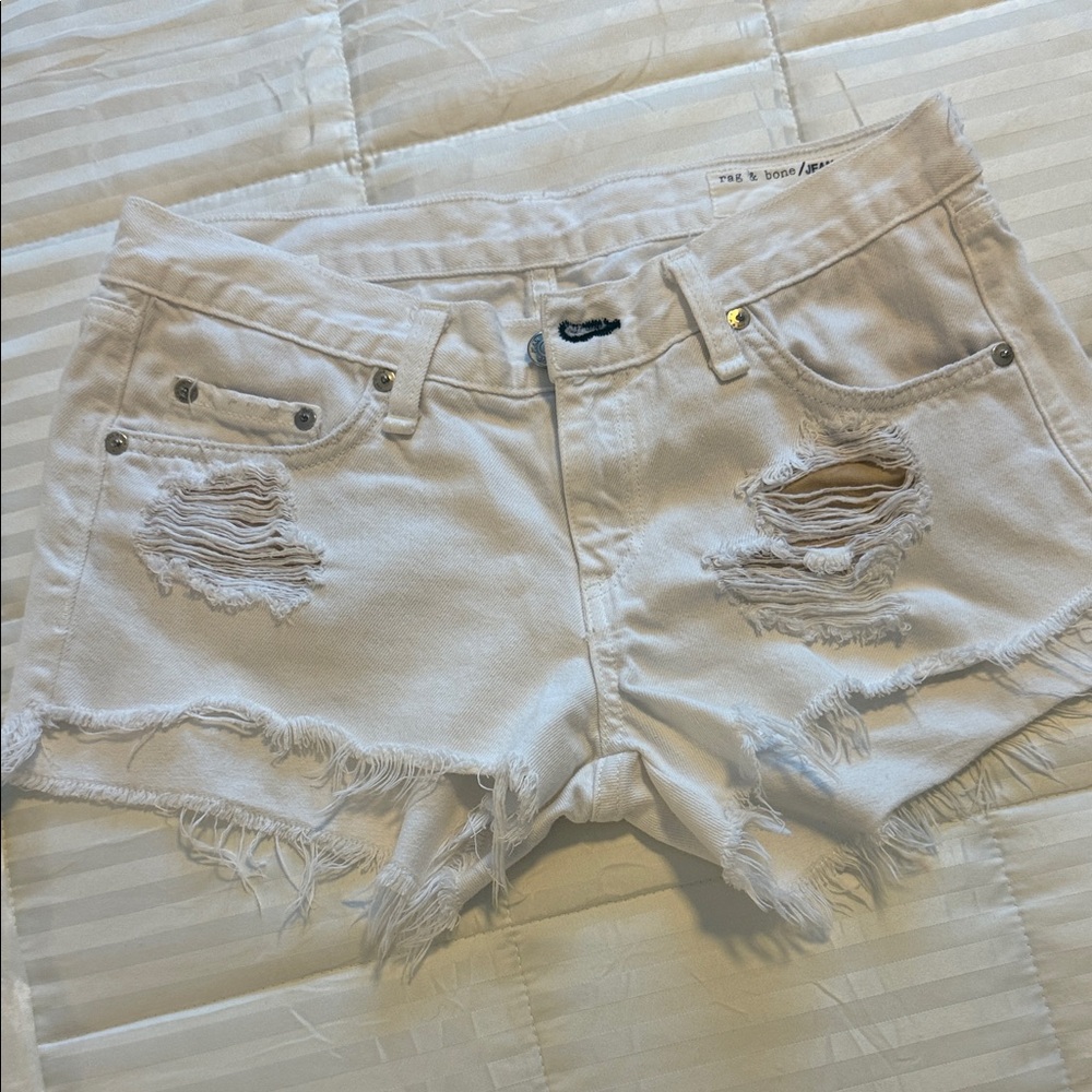 rag & bone Frayed White Jean Shorts